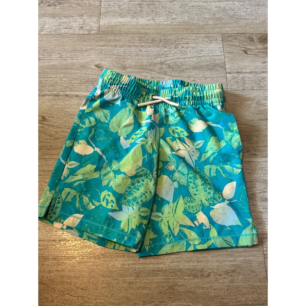 All In Motion Boys Tropical Leaf Swim Trunks Teal Green XS 4/5